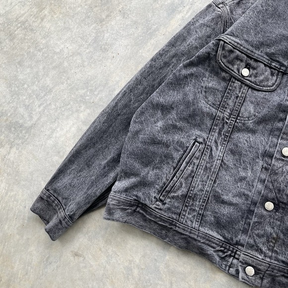 Lee 220 Black Yarn-Dyed Denim Trucker Jacket 90s Vintage XL 48 Cropped Boxy Fit - Picture 2 of 9